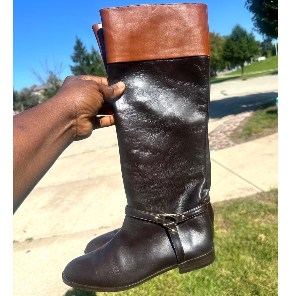 Brooks Brothers Two Tone Women's Tall Leather Riding Boots Size 6.5 Brown Cognac - Picture 8 of 13
